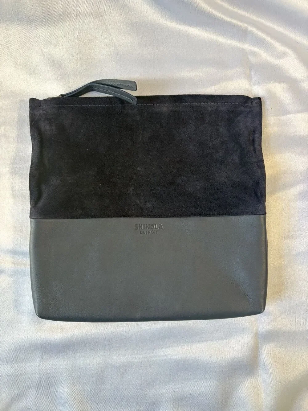 Shinola‎ Detroit Foldover Clutch Womens OS Navy Blue Excellent Leather Suede Zip